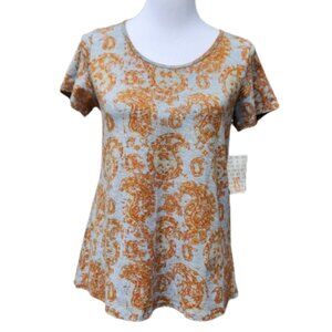 Lularoe Short Sleeve Classic T-Shirt NWT Paisley Print Gray Orange